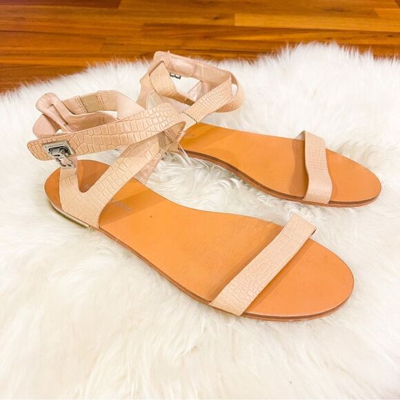 🍋 BCBG • Women’s Croc Embossed Flat Summer Sandals w/Ankle Strap in Blue Size 9 - Picture 3 of 12